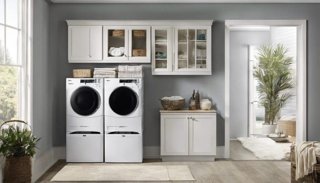 A stainless steel stackable washer and dryer tucked neatly into the corner of a NYC apartment, demonstrating space-saving laundry solutions.